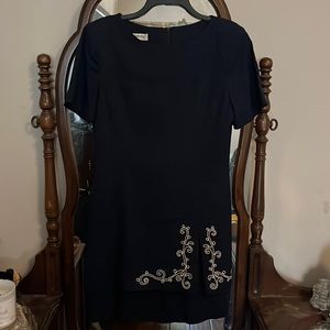 Navy Dress with white embroidery accents